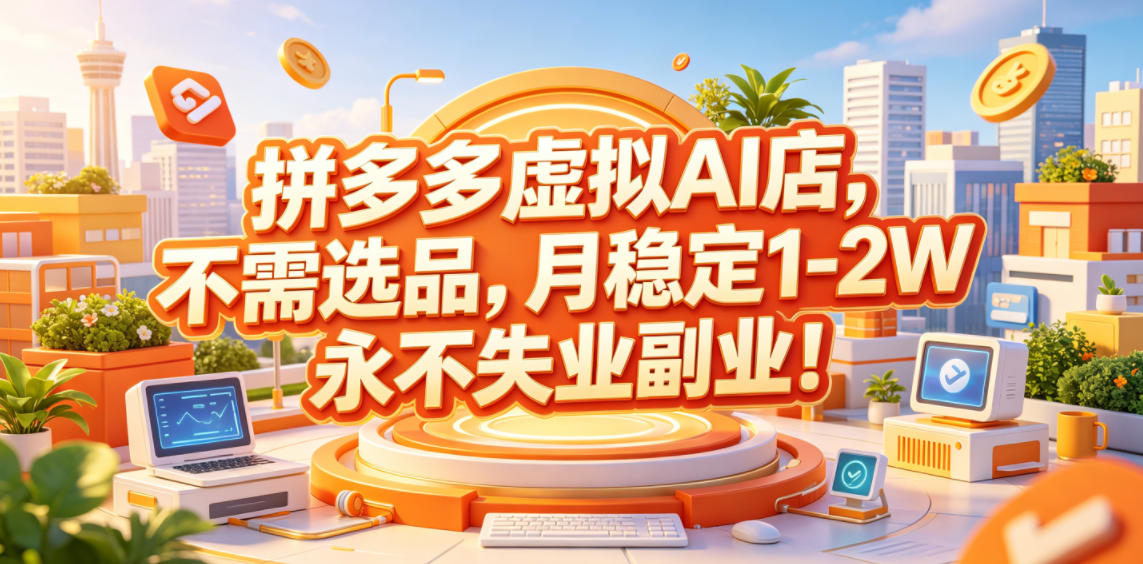 拼多多虚拟AI店，不需选品，月稳定1-2W，永不失业副业