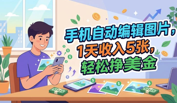 手机自动编辑图片，1天收入5张，0门槛，最简单美金项目