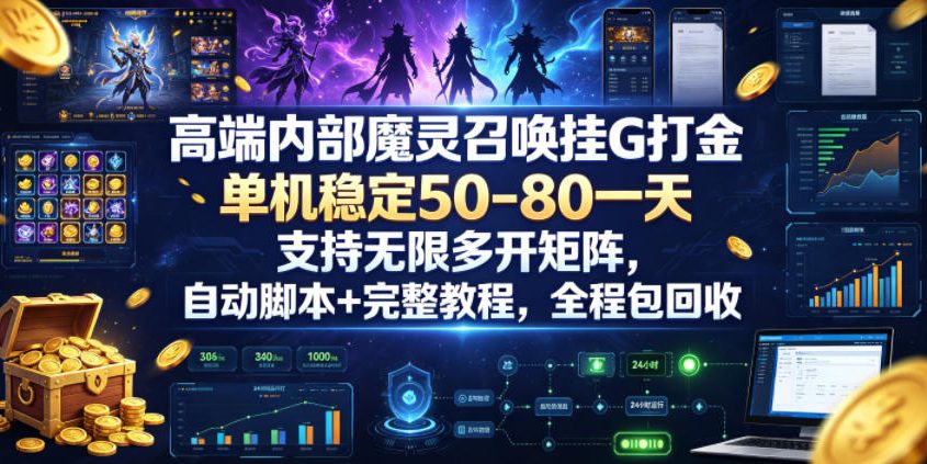 高端内部魔灵召唤挂G打金,单机稳定50-80一天,支持无限多开矩阵,自动脚本+完整教程,全程包回收