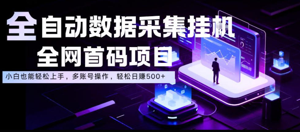 全自动数据采集挂G,全网首码项目,简单易操作,小白也能轻松上手,多账号操作,轻松日入500+