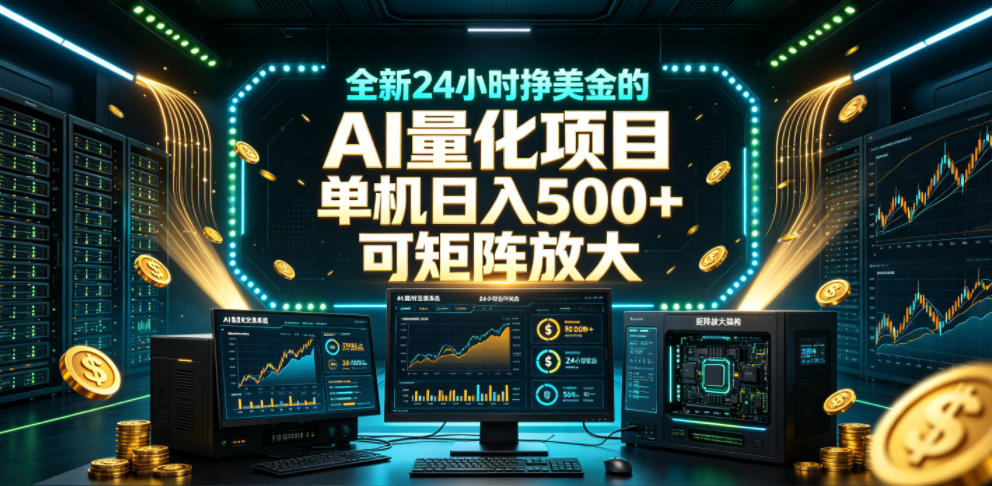 全新24小时挣美金的AI量化项目，单机日入500+，每天见收益，可矩阵放大