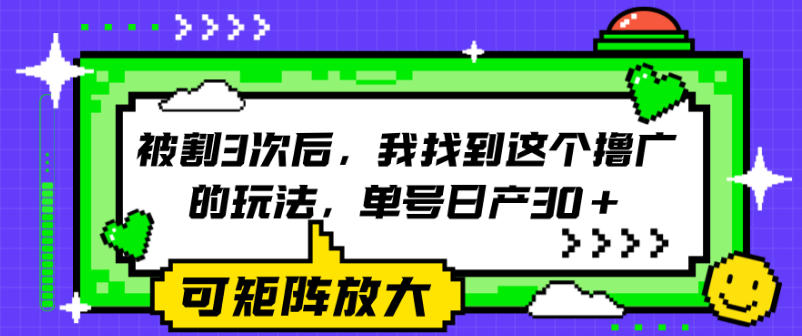 被割3次后,我找到这个撸广的玩法,单号日产30+,可矩阵放大