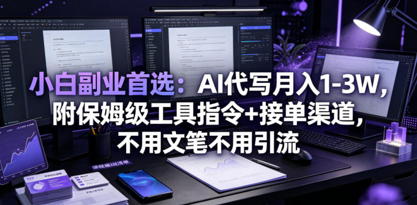 小白副业首选:AI代写月入1-3W,附保姆级工具指令+接单渠道,不用文笔不用引流