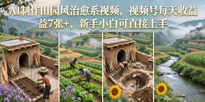 AI制作田园风治愈系视频，视频号每天收益7张+，新手小白可直接上手