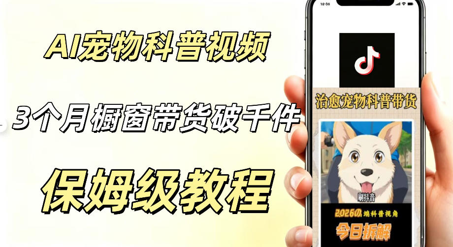 宠物赛道新玩法,用AI做治愈宠物科普视频,三个月橱窗销售近1000件【详细教学】
