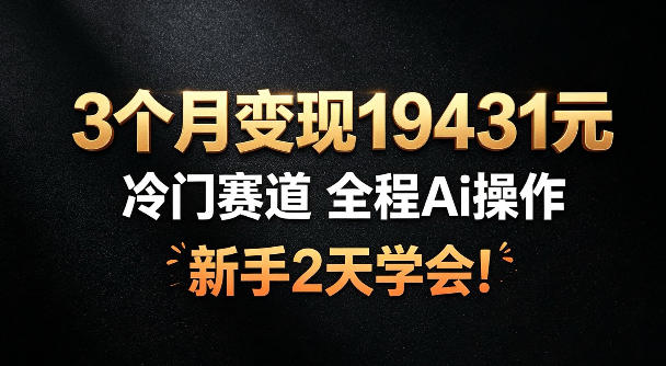 3个月变现19431,冷门赛道,全程Ai操作,新手2天学会